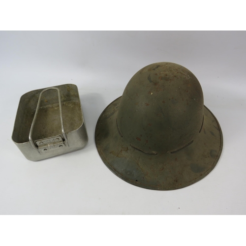 621 - WW2 Home front civil defence helmet and a 1952 arrow marked mess tin.