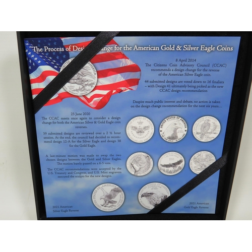 339 - Two 2021 US Silver Eagles of .999 Silver set in a PVC and Velvet lined display case. Each coin weigh... 