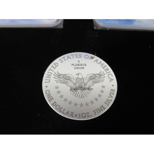 339 - Two 2021 US Silver Eagles of .999 Silver set in a PVC and Velvet lined display case. Each coin weigh... 