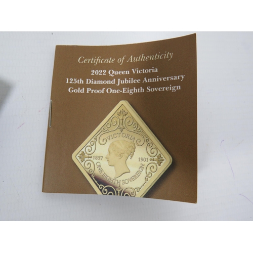 344 - 2022 Queen Victora Diamond Jubilee Anniversary Gold Proof  1/8th Sovereign in a Diamond Shape. Ltd e... 