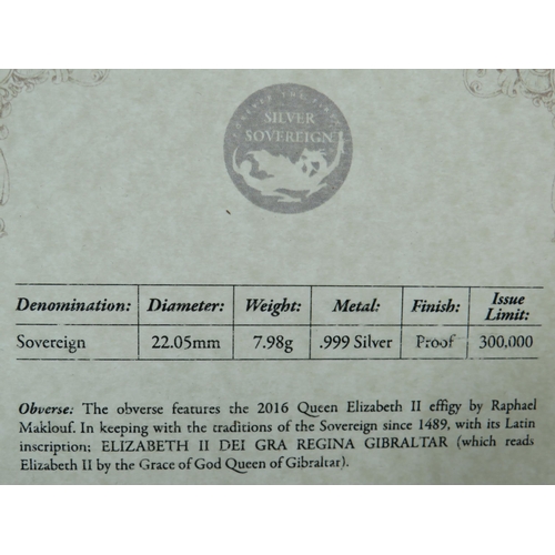 347 - 2019 UK .999 Silver UK Sovereign set in a presentation box and London Mint COA.