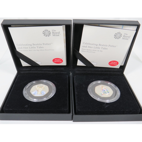 350 - Two Royal Mint Post Office 2017/18 Beatrix Potter commemorative 50p Coins , both with presentation b... 