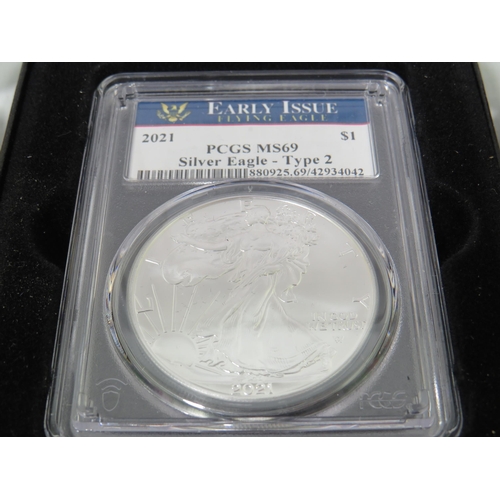 805 - Early Issue 2021 American Eagle Silver Dollar, .999 Silver plus a Cupro Nickel Silver plated Liberat... 