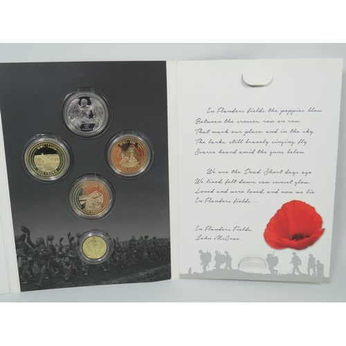 807 - London Mint Office Commemoration Coin pack to commemorate WW1. Contains Four, Gold Plated Cupro Nick... 