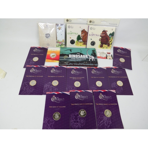 810 - Two Royal Mint Gruffalo Celebration 50p coins along with Micky Mouse, Lion King 50p Coins plus Dinos... 