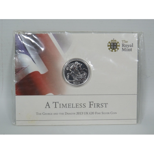 811 - Royal Mint 2013 UK Fine Silver �20 Coin .999.  in unopened Cello wrap. See photos