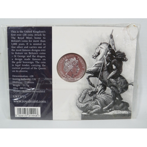 811 - Royal Mint 2013 UK Fine Silver �20 Coin .999.  in unopened Cello wrap. See photos