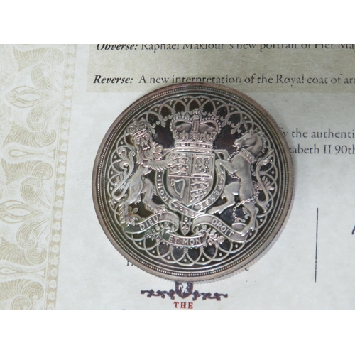 815 - London Mint QEII 9oth Birthday Commemoration �100 Coin with CoA (heavier than shown weight)  togethe... 