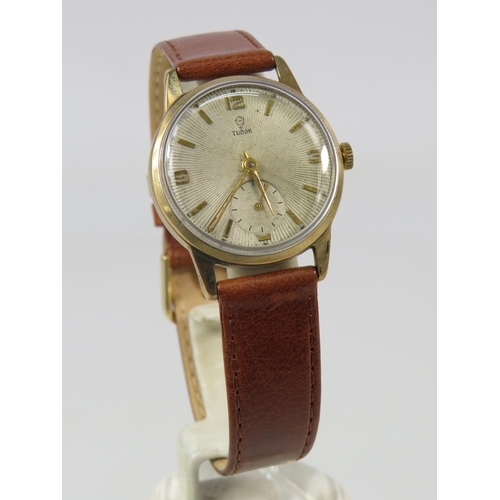 266a - Rolex Tudor 1940s /50s mens 9ct gold watch with subsidiary dial on a leather strap. In running order