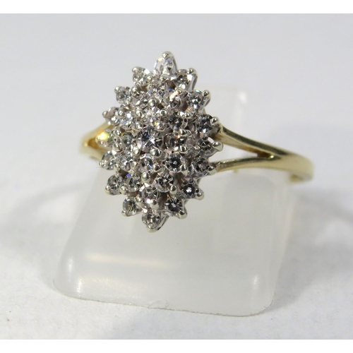 272a - 9ct Yellow Gold Diamond cluster ring .25ct, size P. 2.2 grams.