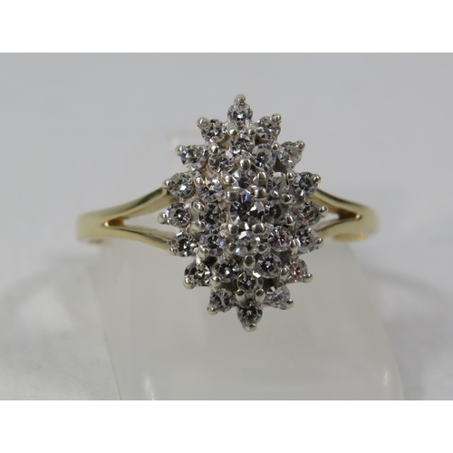 272a - 9ct Yellow Gold Diamond cluster ring .25ct, size P. 2.2 grams.