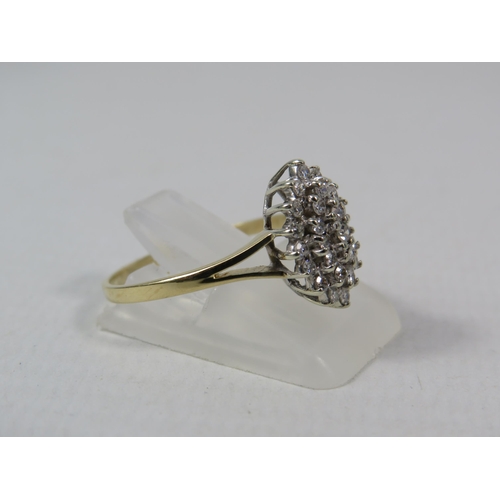 272a - 9ct Yellow Gold Diamond cluster ring .25ct, size P. 2.2 grams.