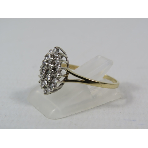 272a - 9ct Yellow Gold Diamond cluster ring .25ct, size P. 2.2 grams.