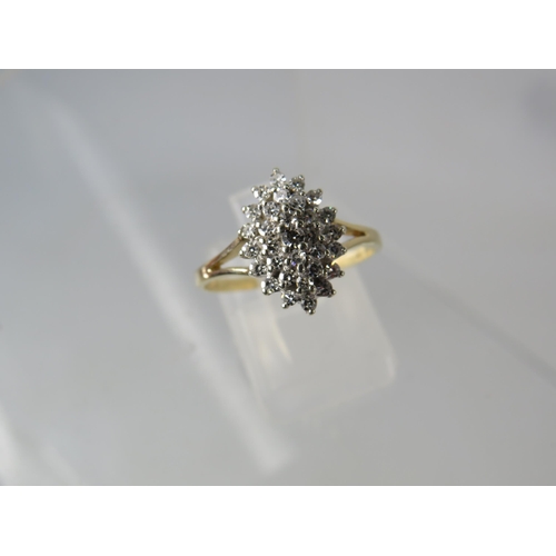 272a - 9ct Yellow Gold Diamond cluster ring .25ct, size P. 2.2 grams.