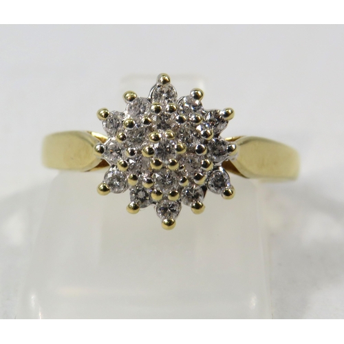 273a - 18ct Yellow Gold Diamond cluster ring .25ct, size N.5. 3.2 grams.