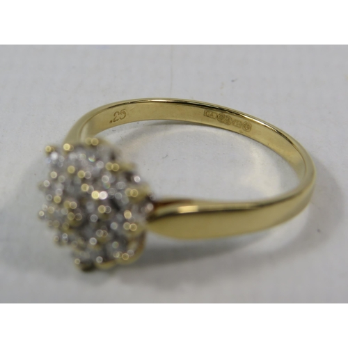 273a - 18ct Yellow Gold Diamond cluster ring .25ct, size N.5. 3.2 grams.