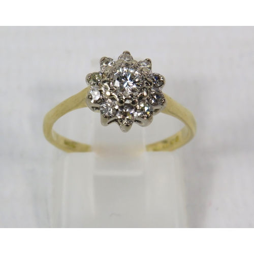 276a - 18ct Yellow Gold Diamond cluster ring, .10ct central diamond surrounded by Ten smaller diamonds. Fin... 