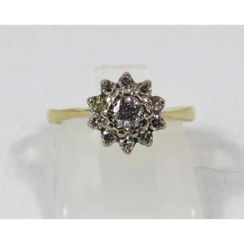 276a - 18ct Yellow Gold Diamond cluster ring, .10ct central diamond surrounded by Ten smaller diamonds. Fin... 