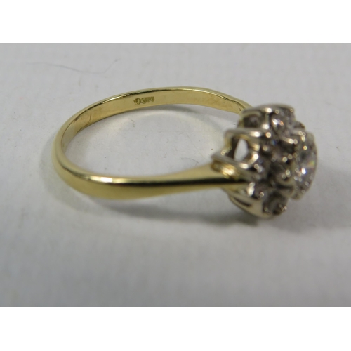 276a - 18ct Yellow Gold Diamond cluster ring, .10ct central diamond surrounded by Ten smaller diamonds. Fin... 