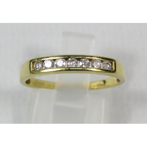 278a - 18ct Yellow Gold Diamond half eternity ring set with seven diamonds .25ct, finger size O.5. 2.1 gram... 