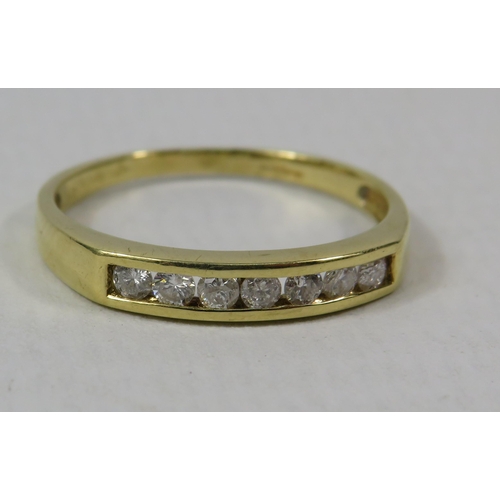 278a - 18ct Yellow Gold Diamond half eternity ring set with seven diamonds .25ct, finger size O.5. 2.1 gram... 