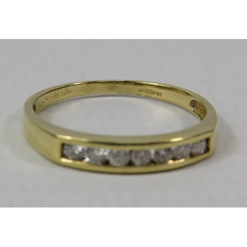 278a - 18ct Yellow Gold Diamond half eternity ring set with seven diamonds .25ct, finger size O.5. 2.1 gram... 