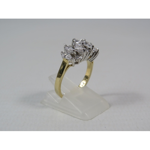 281a - 14ct Yellow Gold triple row Diamonique Cubic Zirconia Ring, finger size L, 3.9 grams.