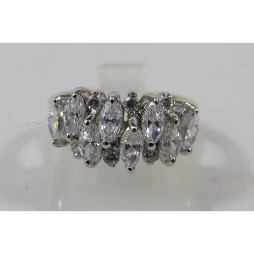 281a - 14ct Yellow Gold triple row Diamonique Cubic Zirconia Ring, finger size L, 3.9 grams.