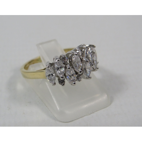 281a - 14ct Yellow Gold triple row Diamonique Cubic Zirconia Ring, finger size L, 3.9 grams.