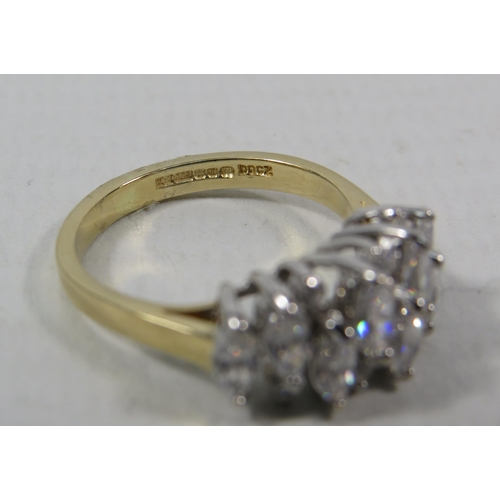 281a - 14ct Yellow Gold triple row Diamonique Cubic Zirconia Ring, finger size L, 3.9 grams.