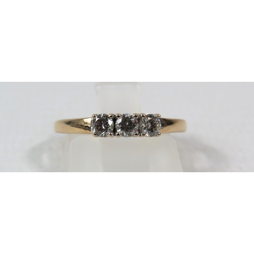 282a - 9ct Rose gold ring set with 3 diamonds, .37ct. Finger size L.5. 1.5 grams.