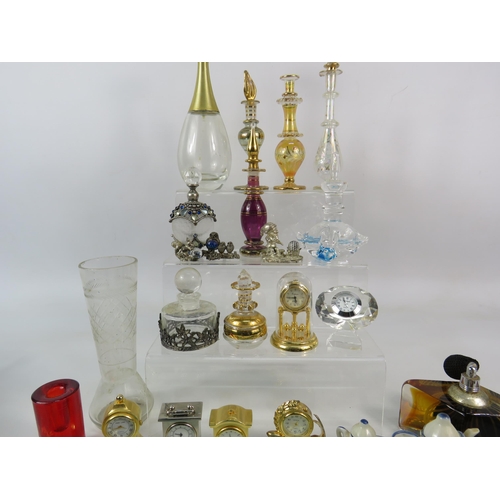 631 - Mixed lot to include Miniature clocks, scent bottles, mini teasets etc.