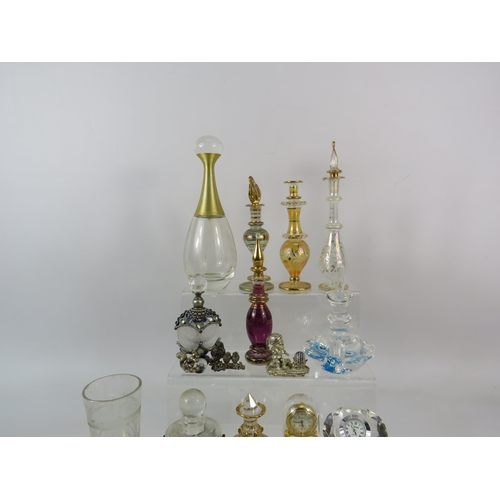 631 - Mixed lot to include Miniature clocks, scent bottles, mini teasets etc.