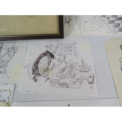 637 - Selection of Colin Carr (local artist) original drawings plus a framed print which measures 14.5