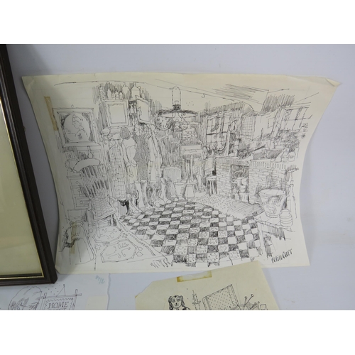 637 - Selection of Colin Carr (local artist) original drawings plus a framed print which measures 14.5