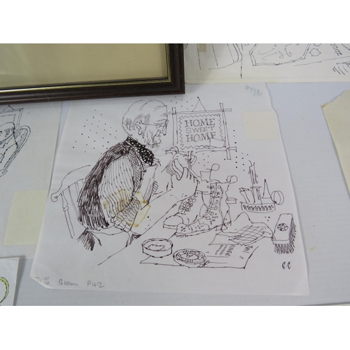 637 - Selection of Colin Carr (local artist) original drawings plus a framed print which measures 14.5