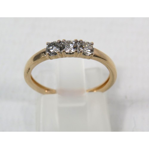 282a - 9ct Rose gold ring set with 3 diamonds, .37ct. Finger size L.5. 1.5 grams.