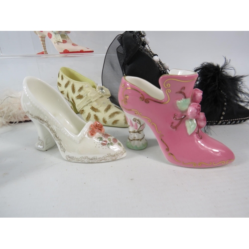 647 - Selection of collectable miniature shoes including two by Juju Palais Royal and two by Coalport.