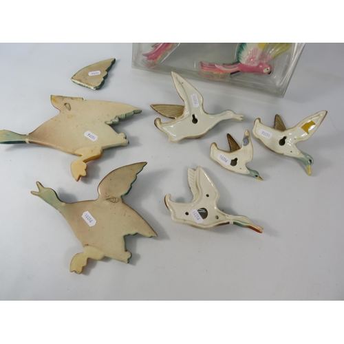 648 - Various Flying duck wall plaques plus a set of flying parrots. (Largest duck requires repaire).