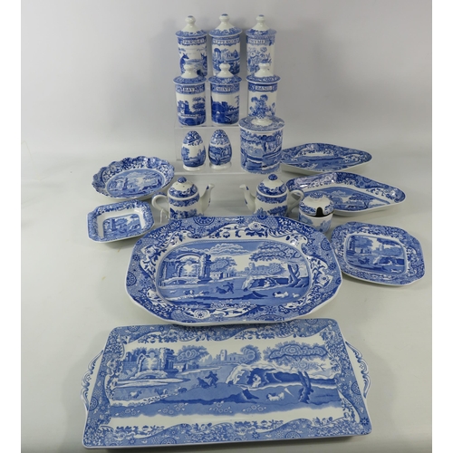 661 - Spode Blue Room herb jars plus a selection of Spode blue Italian.