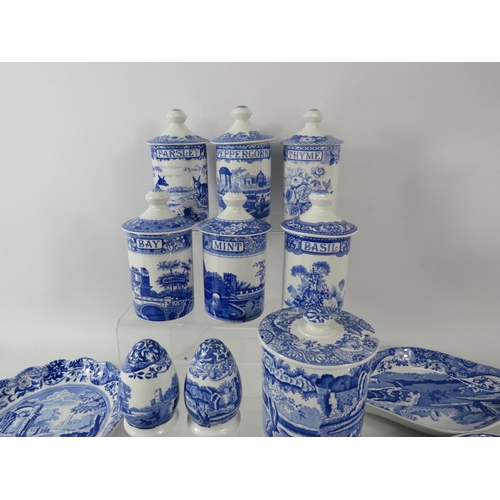 661 - Spode Blue Room herb jars plus a selection of Spode blue Italian.