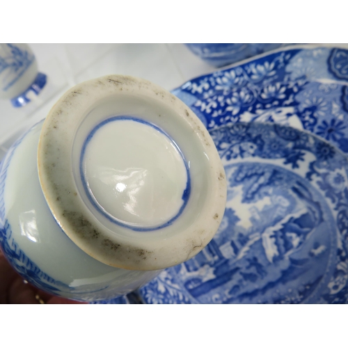 665 - Mixed ceramics including Spode Italian and a pair of handpainted chinese vases with blue circle to t... 