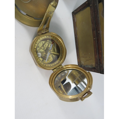 669 - Mixed lot to include a Miner lamp, Brass bell, brass compass and trinket boxes all which fit inside ... 