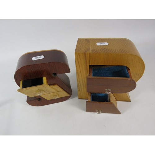 693 - Two wooden ring boxes in the form of letters R & S. The tallest measures 6.5