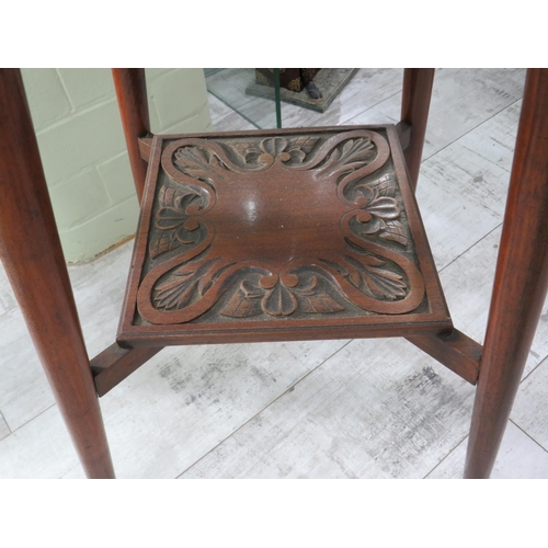 755 - Lovely Arts & Crafts style Octagonal Table with Carved Art Nouveau styling to top and shelf. In very... 