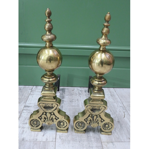 756 - Superb pair of Late Victorian or Early 202th Century Solid Brass Fire Dogs with Metal runners. Measu... 