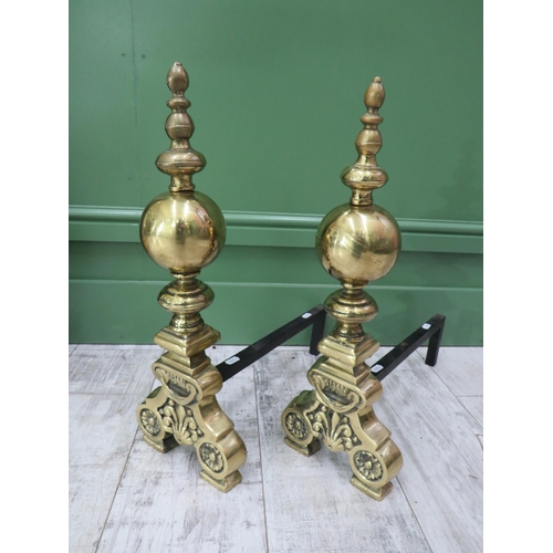 756 - Superb pair of Late Victorian or Early 202th Century Solid Brass Fire Dogs with Metal runners. Measu... 