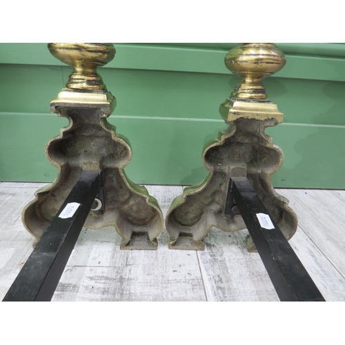 756 - Superb pair of Late Victorian or Early 202th Century Solid Brass Fire Dogs with Metal runners. Measu... 