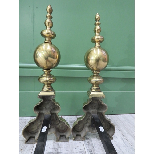 756 - Superb pair of Late Victorian or Early 202th Century Solid Brass Fire Dogs with Metal runners. Measu... 