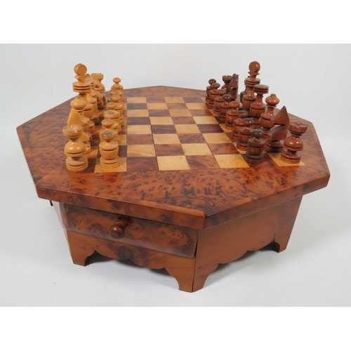 759 - Lovely Chess board and pieces. Comes with single drawer for pieces. All hand made. Board measures ap... 